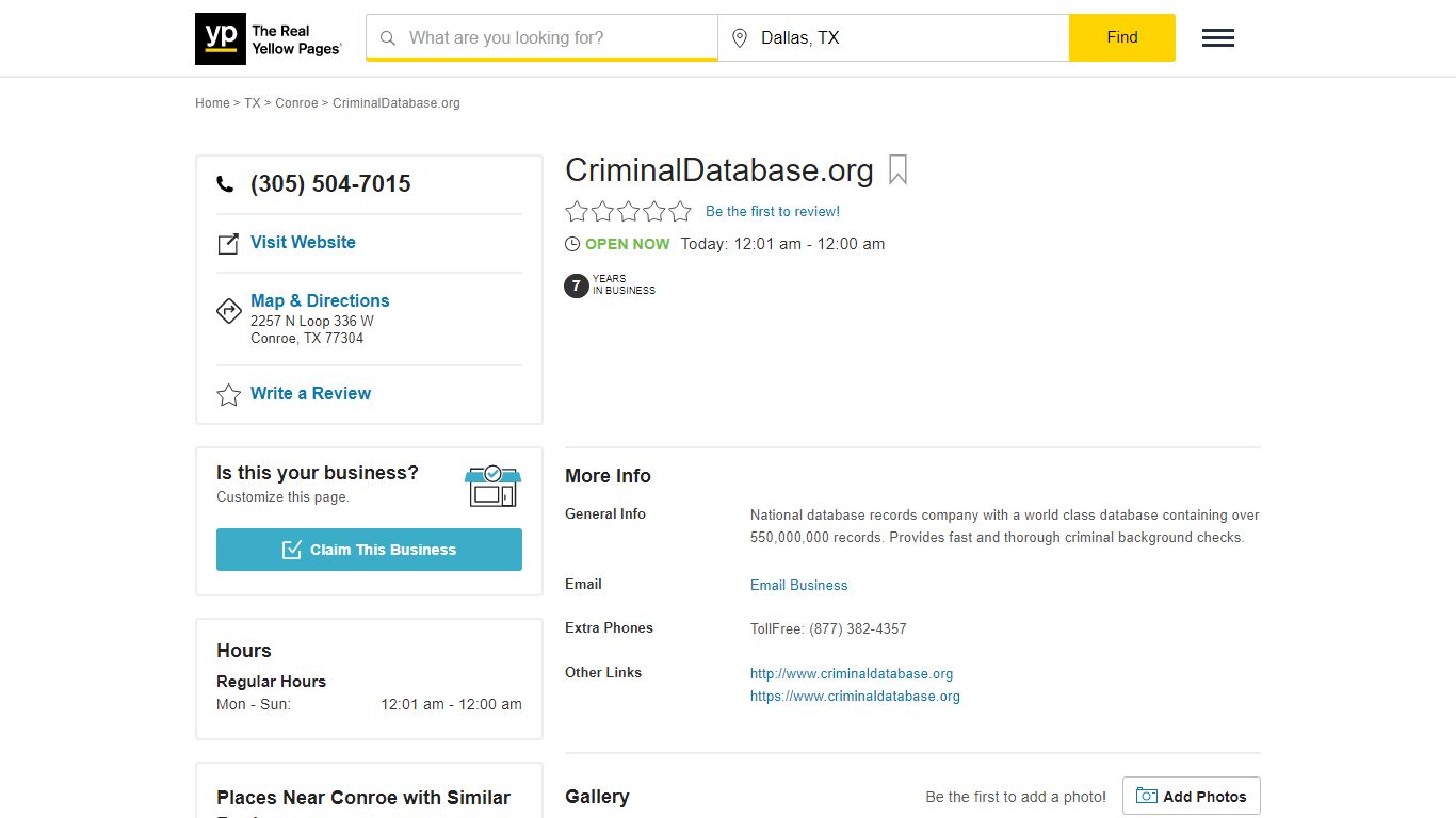 CriminalDatabase.org 2257 N Loop 336 W, Conroe, TX 77304 - YP.com
